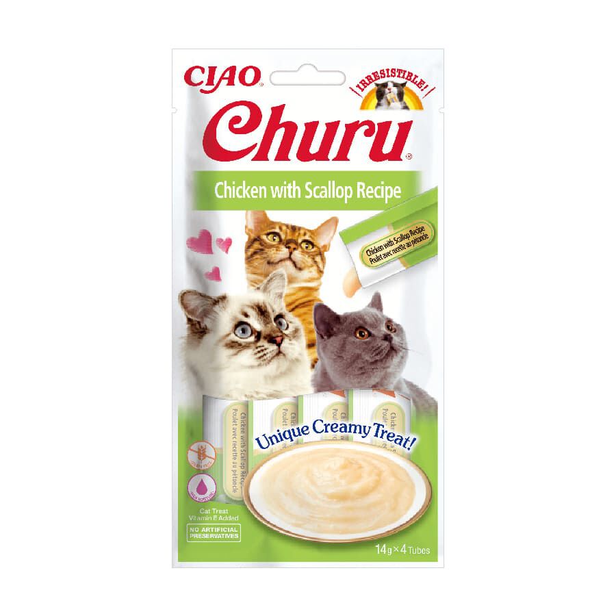 Churu Snack Cremoso de Pollo con Vieira para gatos